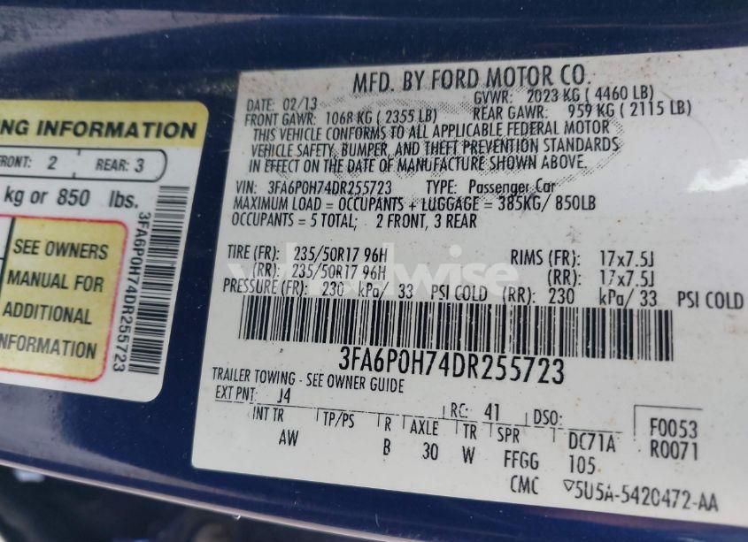 Photo 9 of 2013 Ford Fusion SE (VIN 3FA6P0H74DR255723)