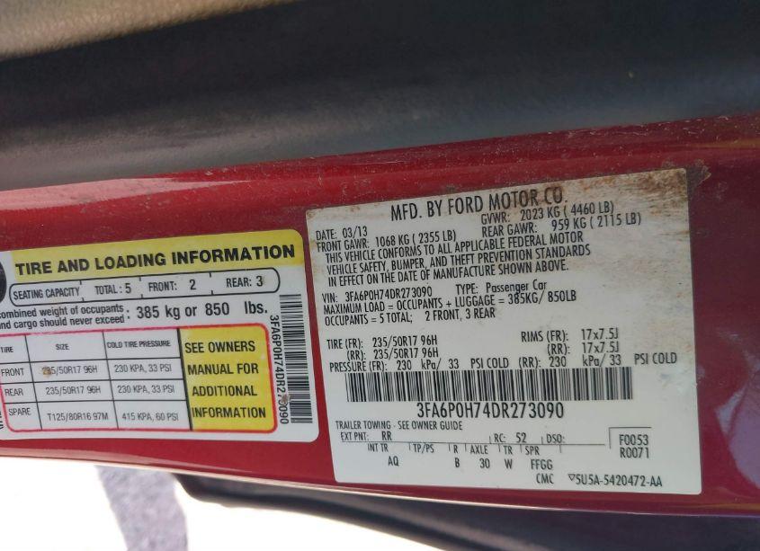 Photo 9 of 2013 Ford Fusion SE (VIN 3FA6P0H74DR273090)