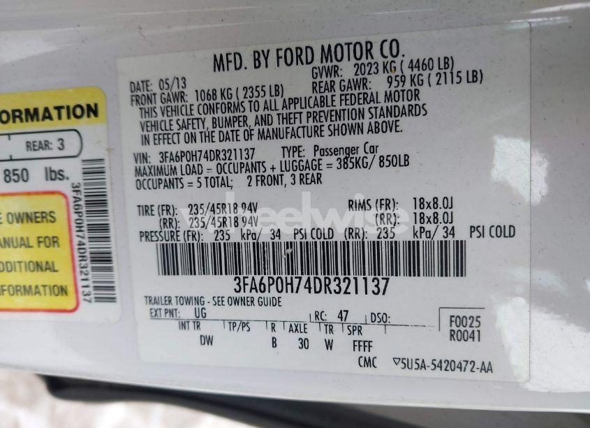Photo 9 of 2013 Ford Fusion SE (VIN 3FA6P0H74DR321137)