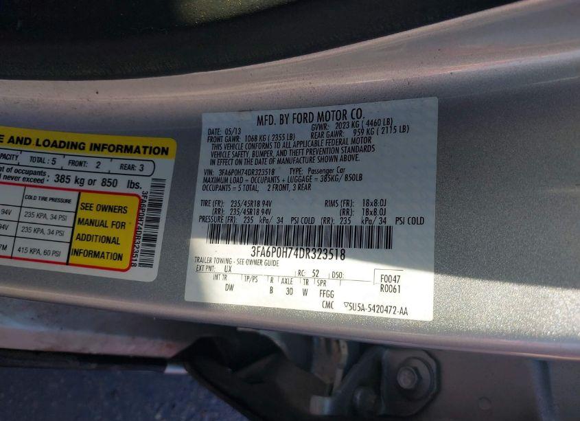Photo 9 of 2013 Ford Fusion SE (VIN 3FA6P0H74DR323518)