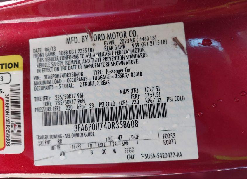 Photo 9 of 2013 Ford Fusion SE (VIN 3FA6P0H74DR358608)