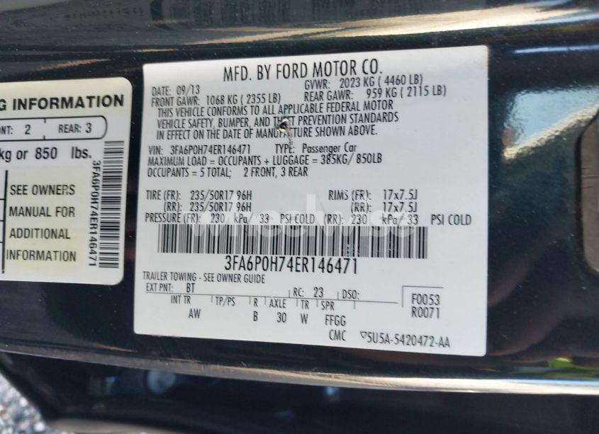 Photo 9 of 2014 Ford Fusion SE (VIN 3FA6P0H74ER146471)