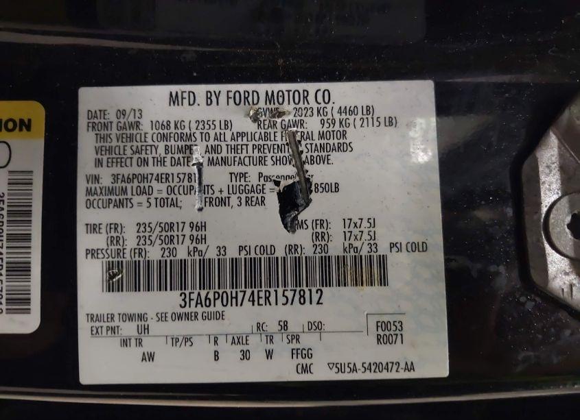 Photo 9 of 2014 Ford Fusion SE (VIN 3FA6P0H74ER157812)