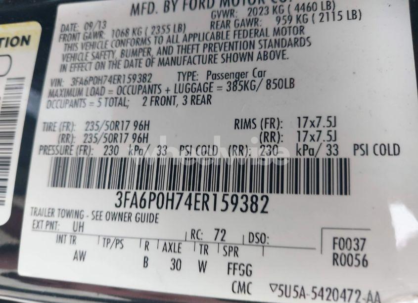 Photo 9 of 2014 Ford Fusion SE (VIN 3FA6P0H74ER159382)