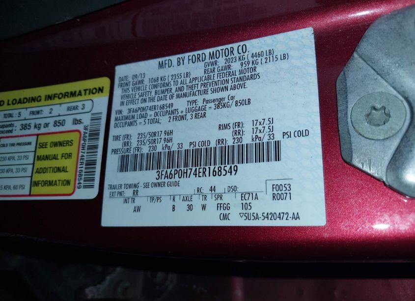 Photo 9 of 2014 Ford Fusion SE (VIN 3FA6P0H74ER168549)