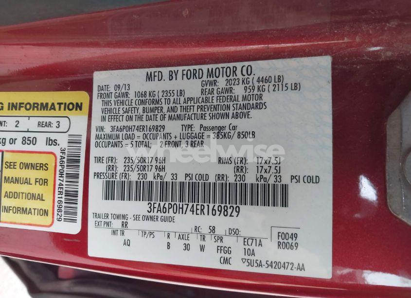 Photo 9 of 2014 Ford Fusion SE (VIN 3FA6P0H74ER169829)