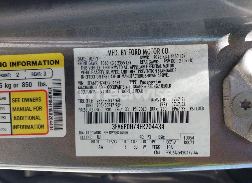 Photo 9 of 2014 Ford Fusion SE (VIN 3FA6P0H74ER204434)