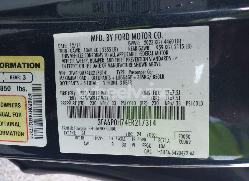 Photo 9 of 2014 Ford Fusion SE (VIN 3FA6P0H74ER217314)