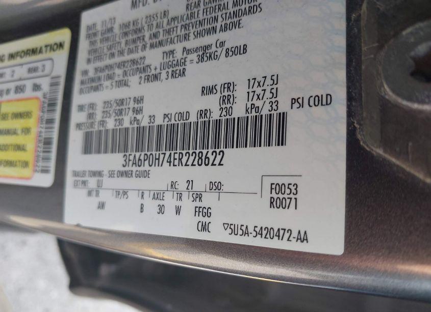 Photo 9 of 2014 Ford Fusion SE (VIN 3FA6P0H74ER228622)