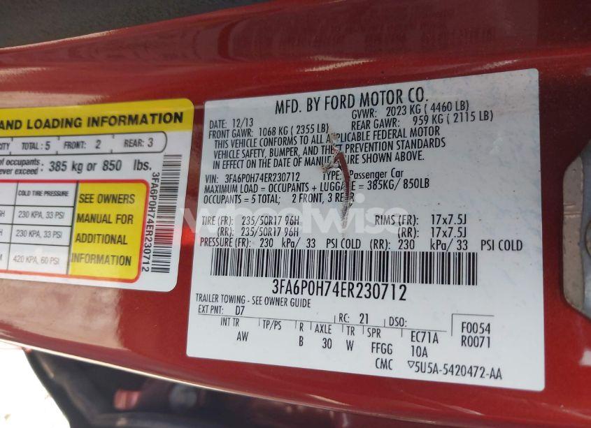 Photo 9 of 2014 Ford Fusion SE (VIN 3FA6P0H74ER230712)