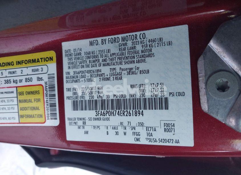 Photo 9 of 2014 Ford Fusion SE (VIN 3FA6P0H74ER261894)