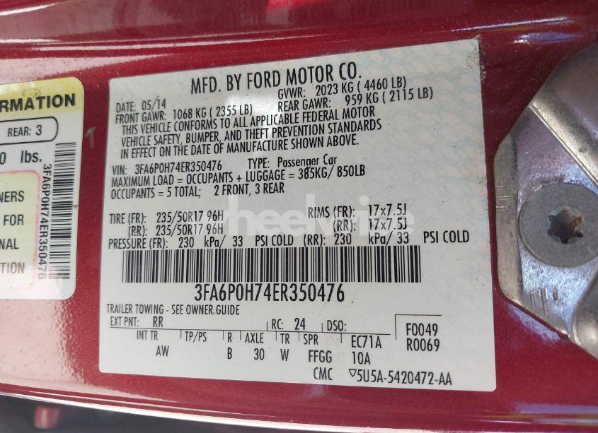 Photo 9 of 2014 Ford Fusion SE (VIN 3FA6P0H74ER350476)