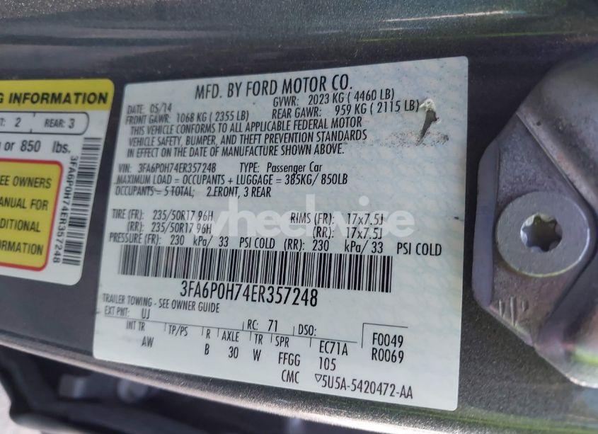 Photo 9 of 2014 Ford Fusion SE (VIN 3FA6P0H74ER357248)