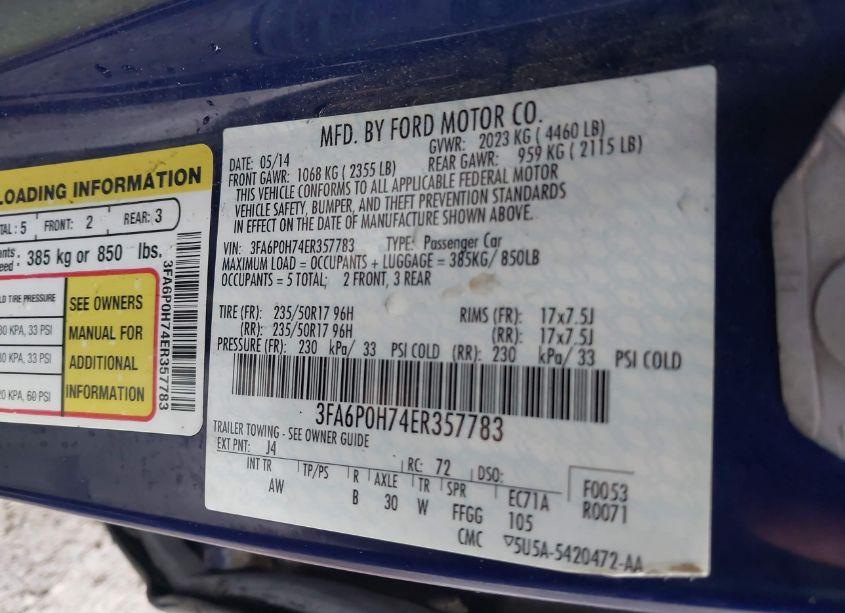 Photo 9 of 2014 Ford Fusion SE (VIN 3FA6P0H74ER357783)