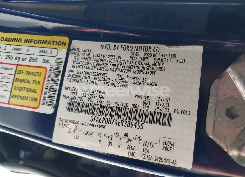 Photo 9 of 2014 Ford Fusion SE (VIN 3FA6P0H74ER389455)