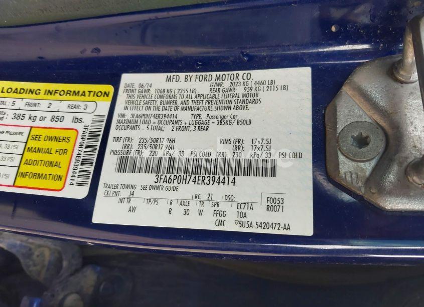 Photo 9 of 2014 Ford Fusion SE (VIN 3FA6P0H74ER394414)