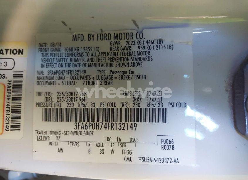 Photo 9 of 2015 Ford Fusion SE (VIN 3FA6P0H74FR132149)