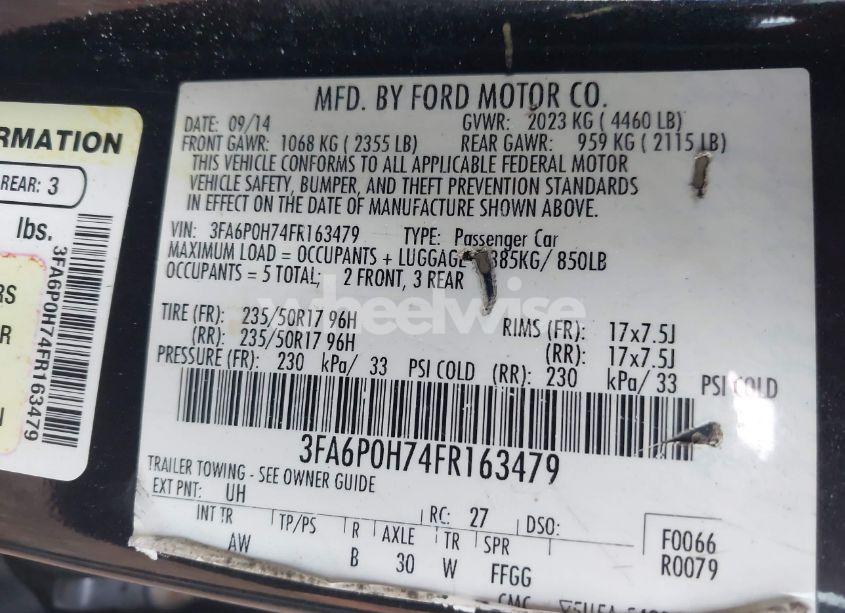 Photo 9 of 2015 Ford Fusion SE (VIN 3FA6P0H74FR163479)