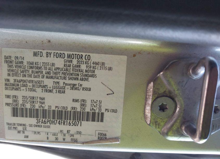 Photo 9 of 2015 Ford Fusion SE (VIN 3FA6P0H74FR165071)