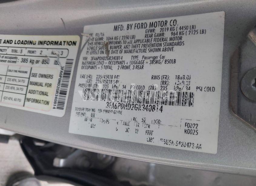 Photo 9 of 2015 Ford Fusion SE (VIN 3FA6P0H74FR193940)