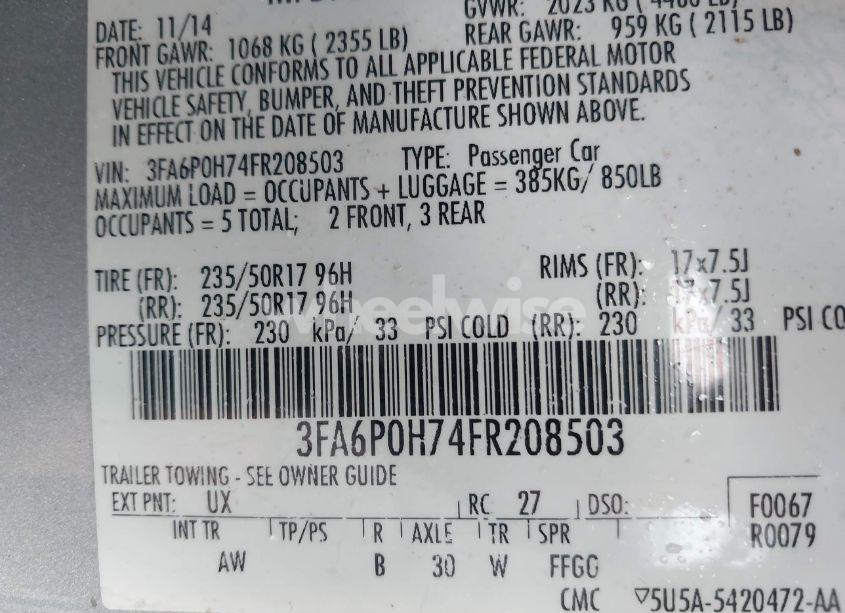 Photo 9 of 2015 Ford Fusion SE (VIN 3FA6P0H74FR208503)