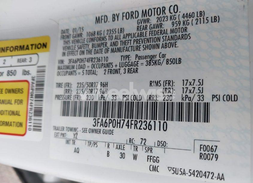 Photo 9 of 2015 Ford Fusion SE (VIN 3FA6P0H74FR236110)