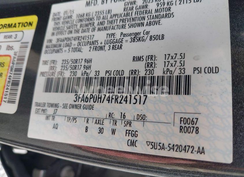 Photo 9 of 2015 Ford Fusion SE (VIN 3FA6P0H74FR241517)