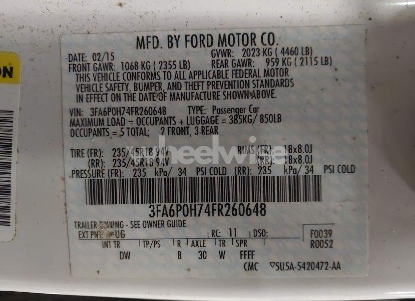 Photo 9 of 2015 Ford Fusion SE (VIN 3FA6P0H74FR260648)