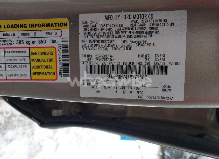 Photo 9 of 2015 Ford Fusion SE (VIN 3FA6P0H74FR272587)