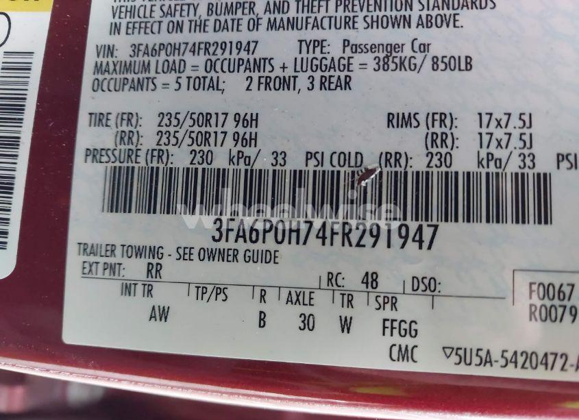 Photo 9 of 2015 Ford Fusion SE (VIN 3FA6P0H74FR291947)