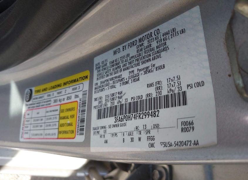 Photo 9 of 2015 Ford Fusion SE (VIN 3FA6P0H74FR299482)