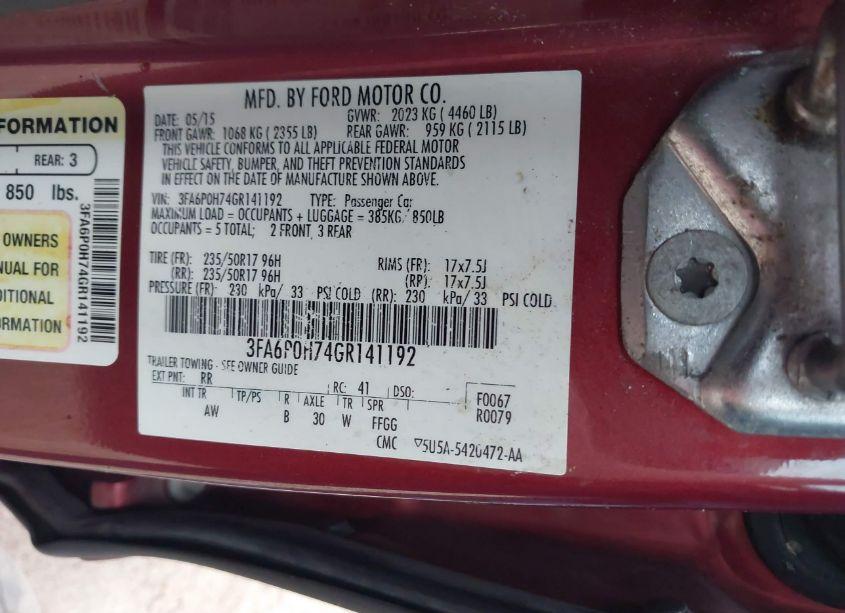 Photo 9 of 2016 Ford Fusion SE (VIN 3FA6P0H74GR141192)