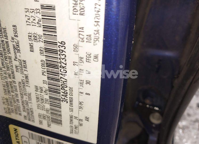 Photo 9 of 2016 Ford Fusion SE (VIN 3FA6P0H74GR233936)