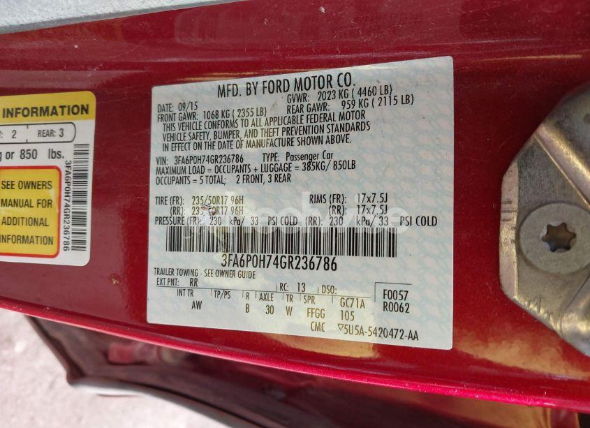 Photo 9 of 2016 Ford Fusion SE (VIN 3FA6P0H74GR236786)