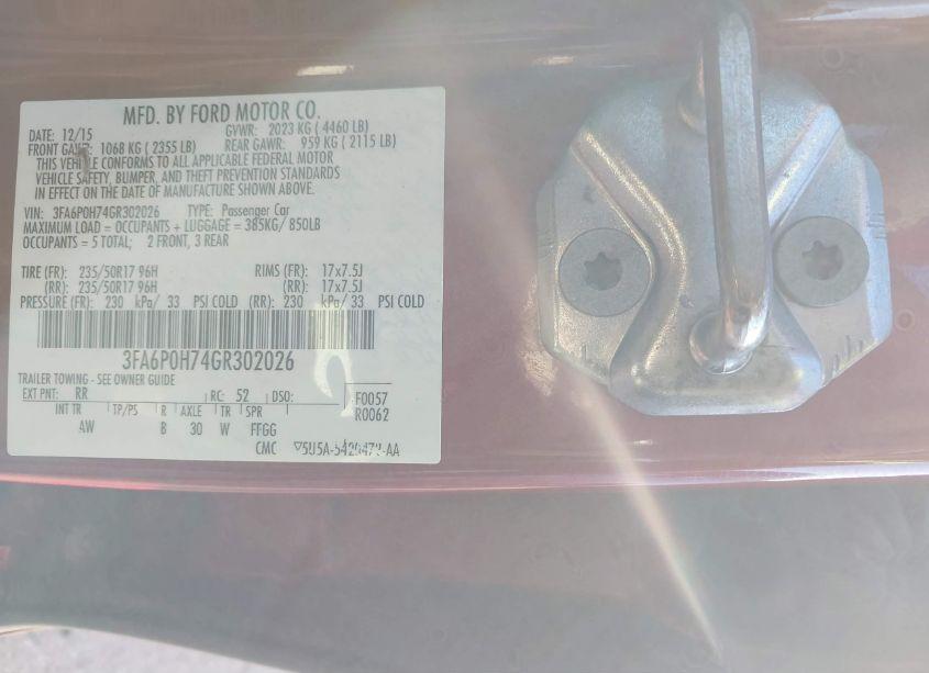 Photo 9 of 2016 Ford Fusion SE (VIN 3FA6P0H74GR302026)