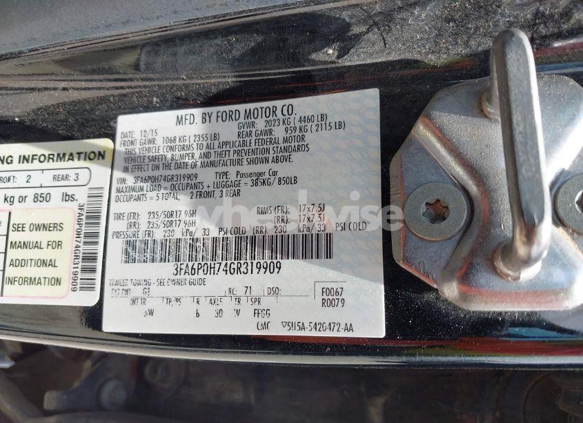 Photo 9 of 2016 Ford Fusion SE (VIN 3FA6P0H74GR319909)