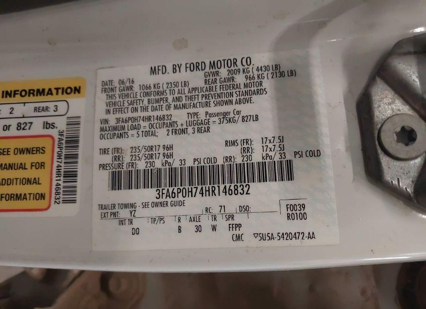 Photo 9 of 2017 Ford Fusion SE (VIN 3FA6P0H74HR146832)