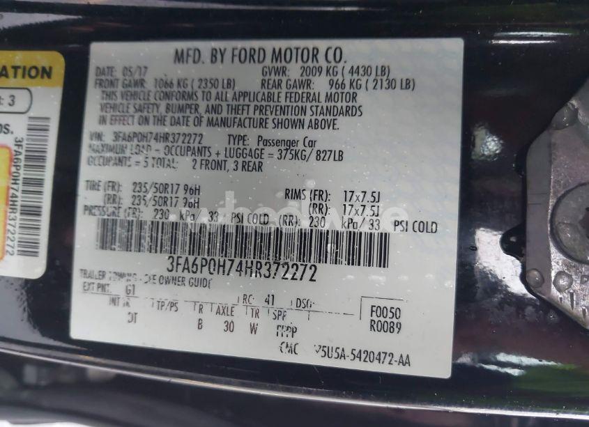 Photo 9 of 2017 Ford Fusion SE (VIN 3FA6P0H74HR372272)