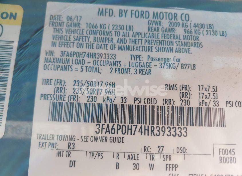 Photo 9 of 2017 Ford Fusion SE (VIN 3FA6P0H74HR393333)