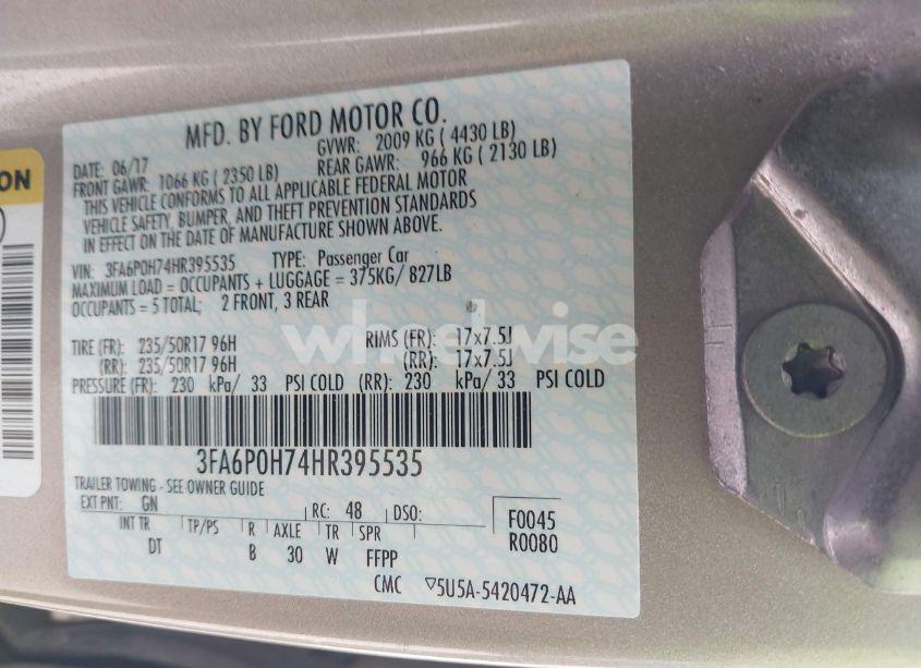 Photo 9 of 2017 Ford Fusion SE (VIN 3FA6P0H74HR395535)