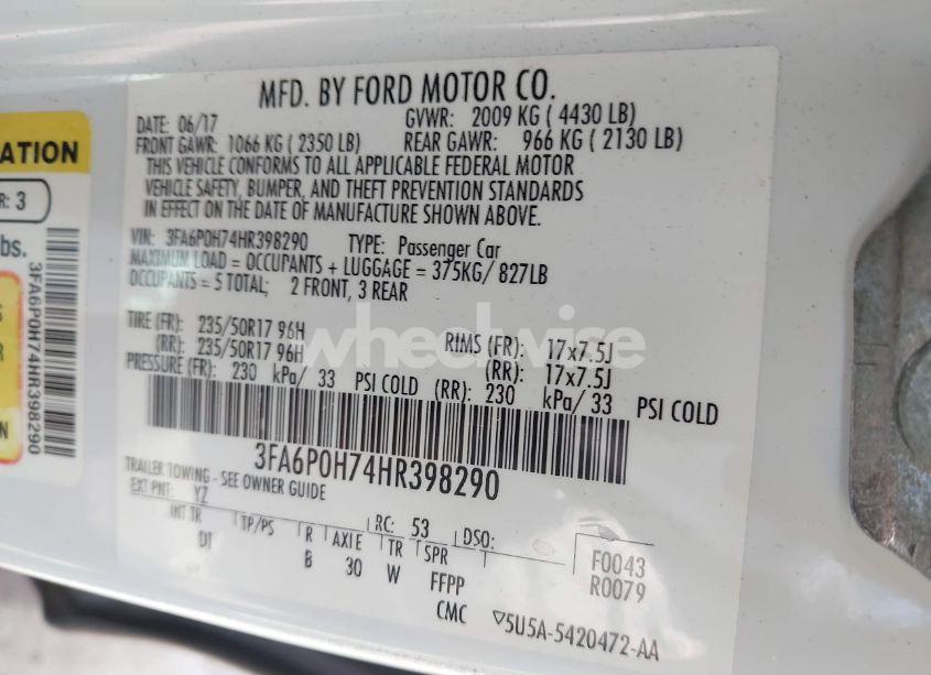 Photo 9 of 2017 Ford Fusion SE (VIN 3FA6P0H74HR398290)