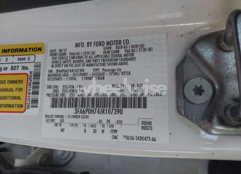 Photo 9 of 2018 Ford Fusion SE (VIN 3FA6P0H74JR107390)