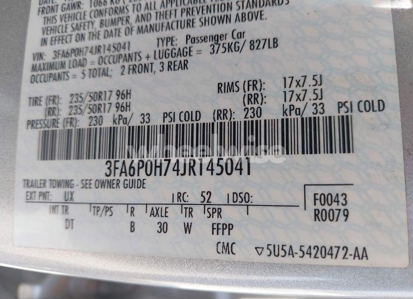 Photo 7 of 2018 Ford Fusion SE (VIN 3FA6P0H74JR145041)