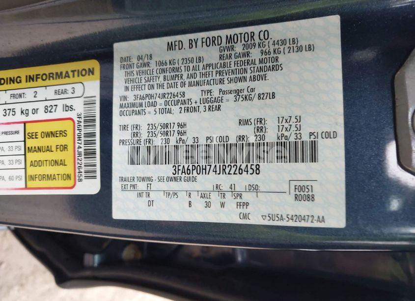 Photo 9 of 2018 Ford Fusion SE (VIN 3FA6P0H74JR226458)