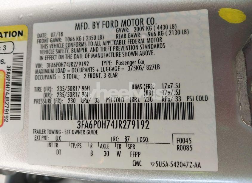 Photo 9 of 2018 Ford Fusion SE (VIN 3FA6P0H74JR279192)