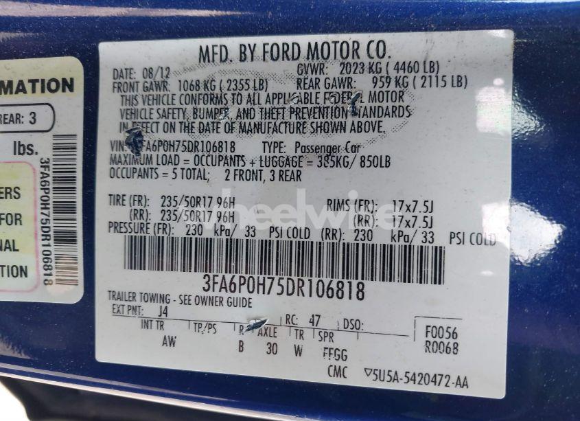 Photo 9 of 2013 Ford Fusion SE (VIN 3FA6P0H75DR106818)