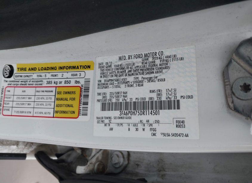 Photo 9 of 2013 Ford Fusion SE (VIN 3FA6P0H75DR114501)