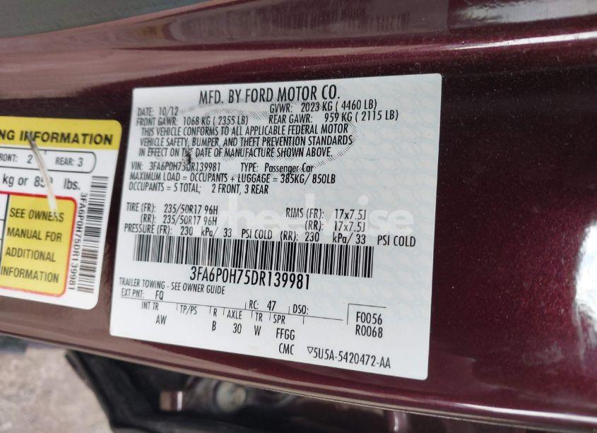 Photo 9 of 2013 Ford Fusion SE (VIN 3FA6P0H75DR139981)