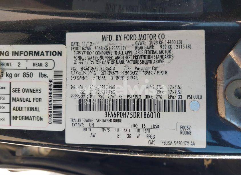 Photo 9 of 2013 Ford Fusion SE (VIN 3FA6P0H75DR186010)