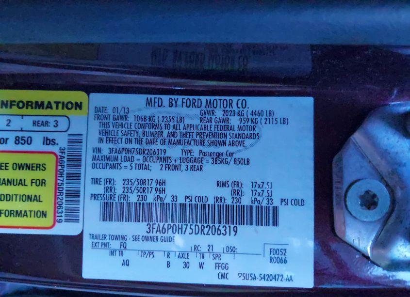 Photo 9 of 2013 Ford Fusion SE (VIN 3FA6P0H75DR206319)